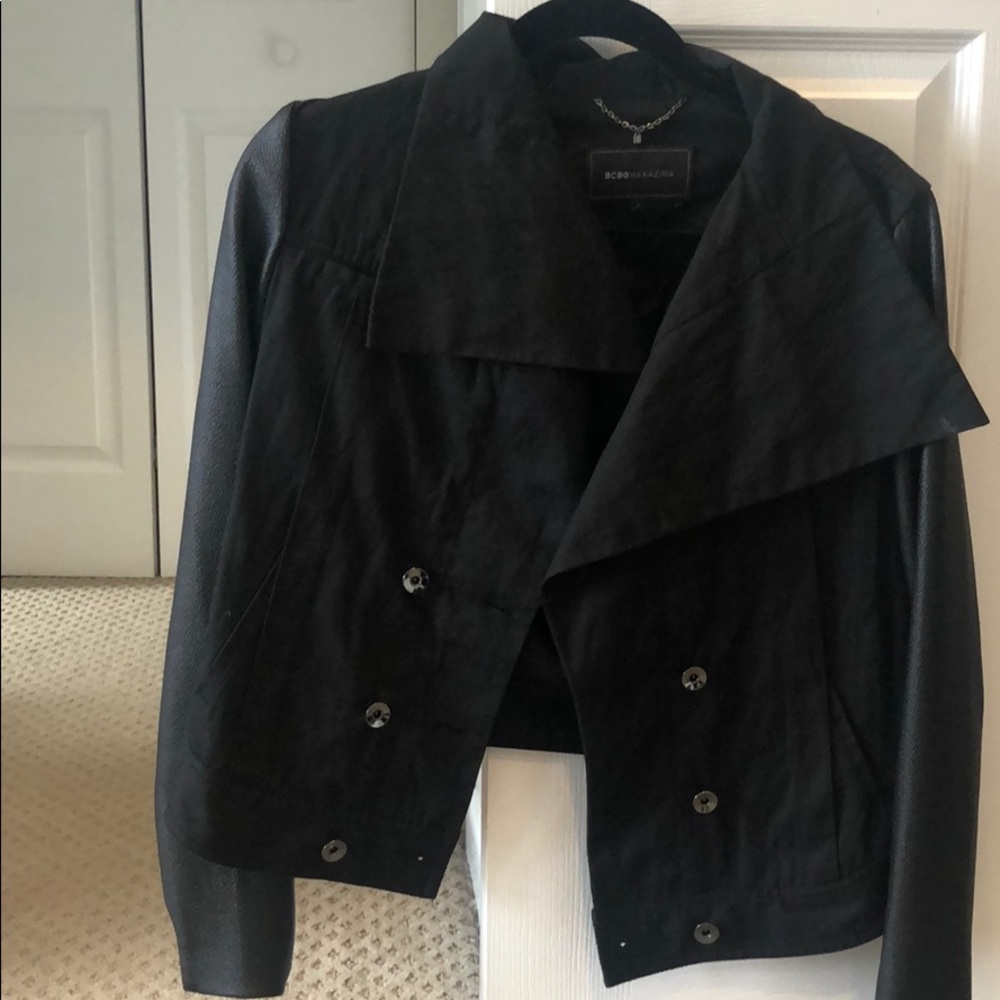 BCBG leather and black jean jacket